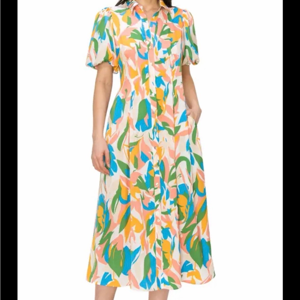 MELLODAY Puff-Sleeve Midi Dress